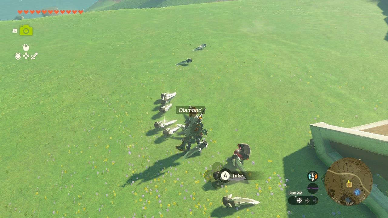 Link observes replica diamonds scattered on the ground near his house.