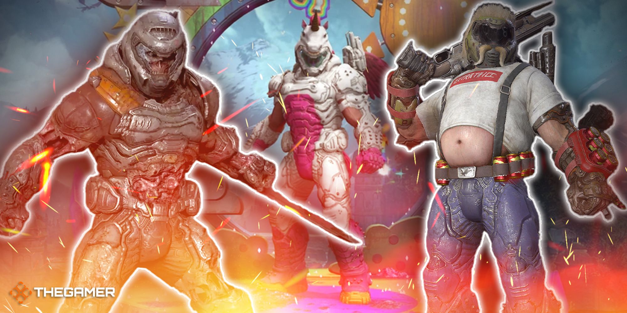 Game images featuring character skins from Doom Eternal.