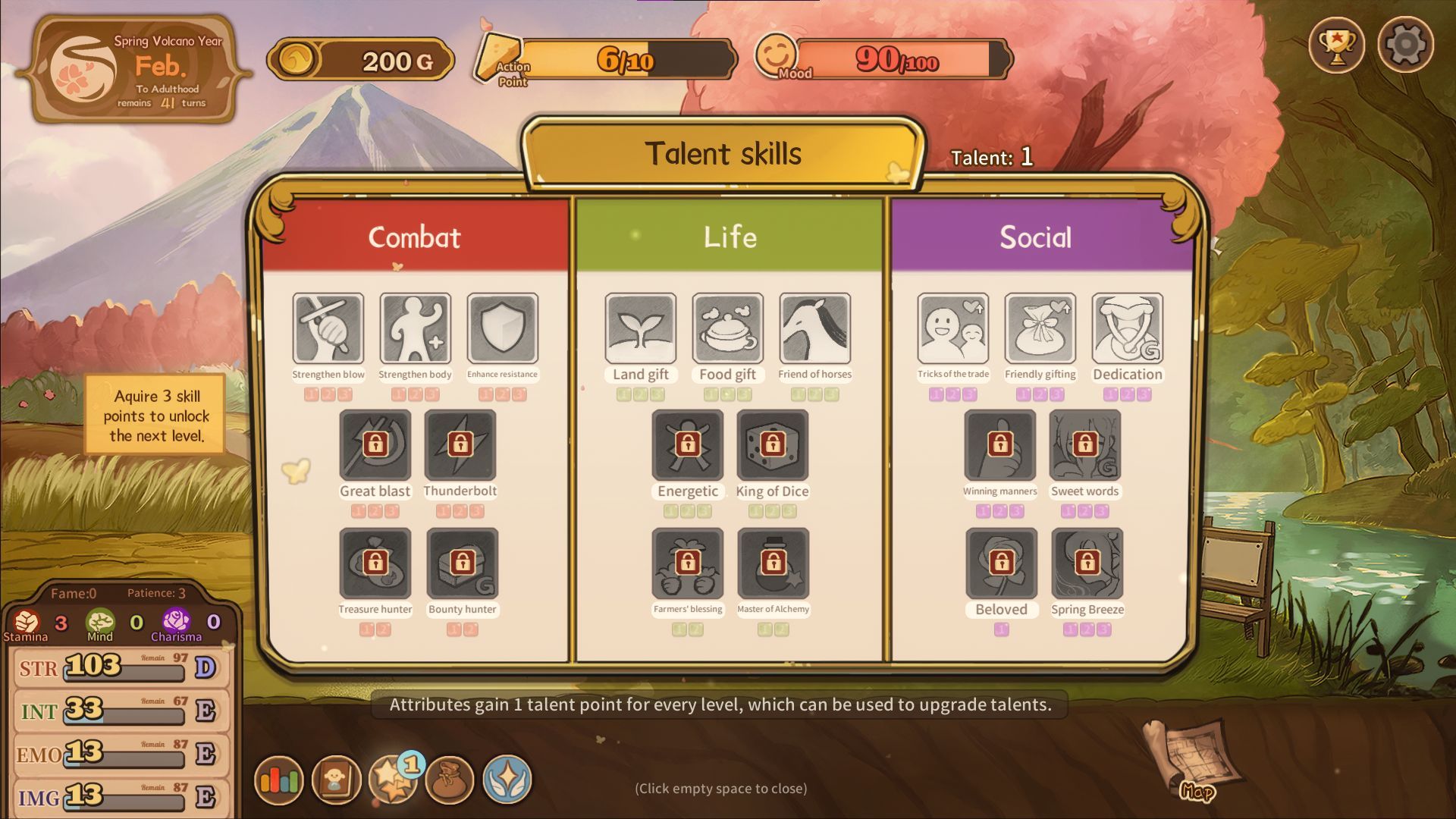 Volcano Princess offers three talent trees that focus on different playstyles. Make sure to spend your talent points before the end of your turn so you can save them. 