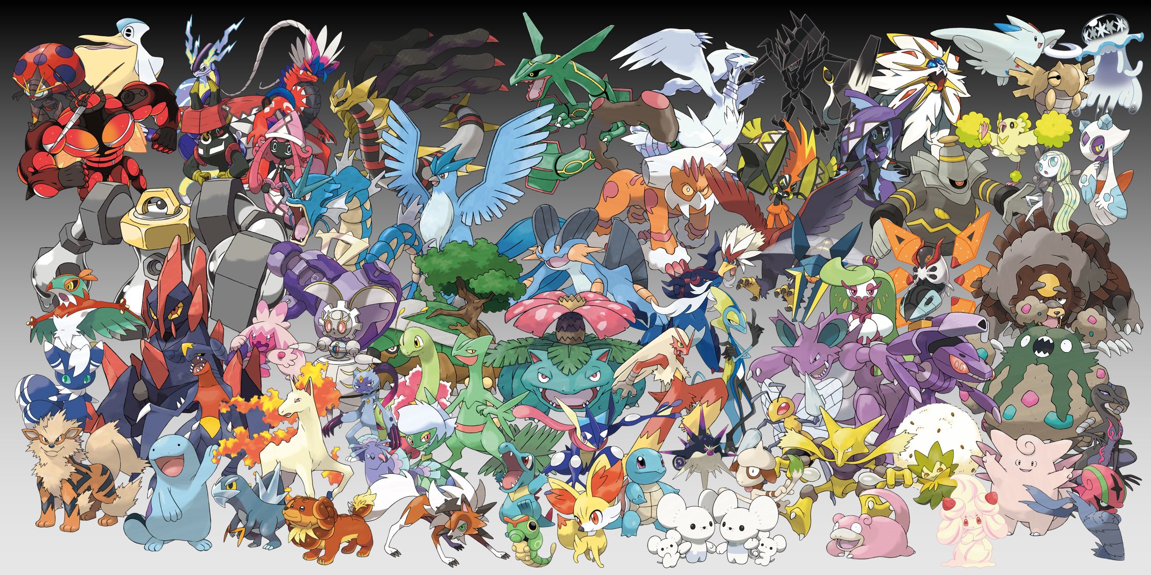 Pokemon with eight-letter names: Rayquaza, Squirtle, Greninja, Melmetal, Arcanine, and more.
