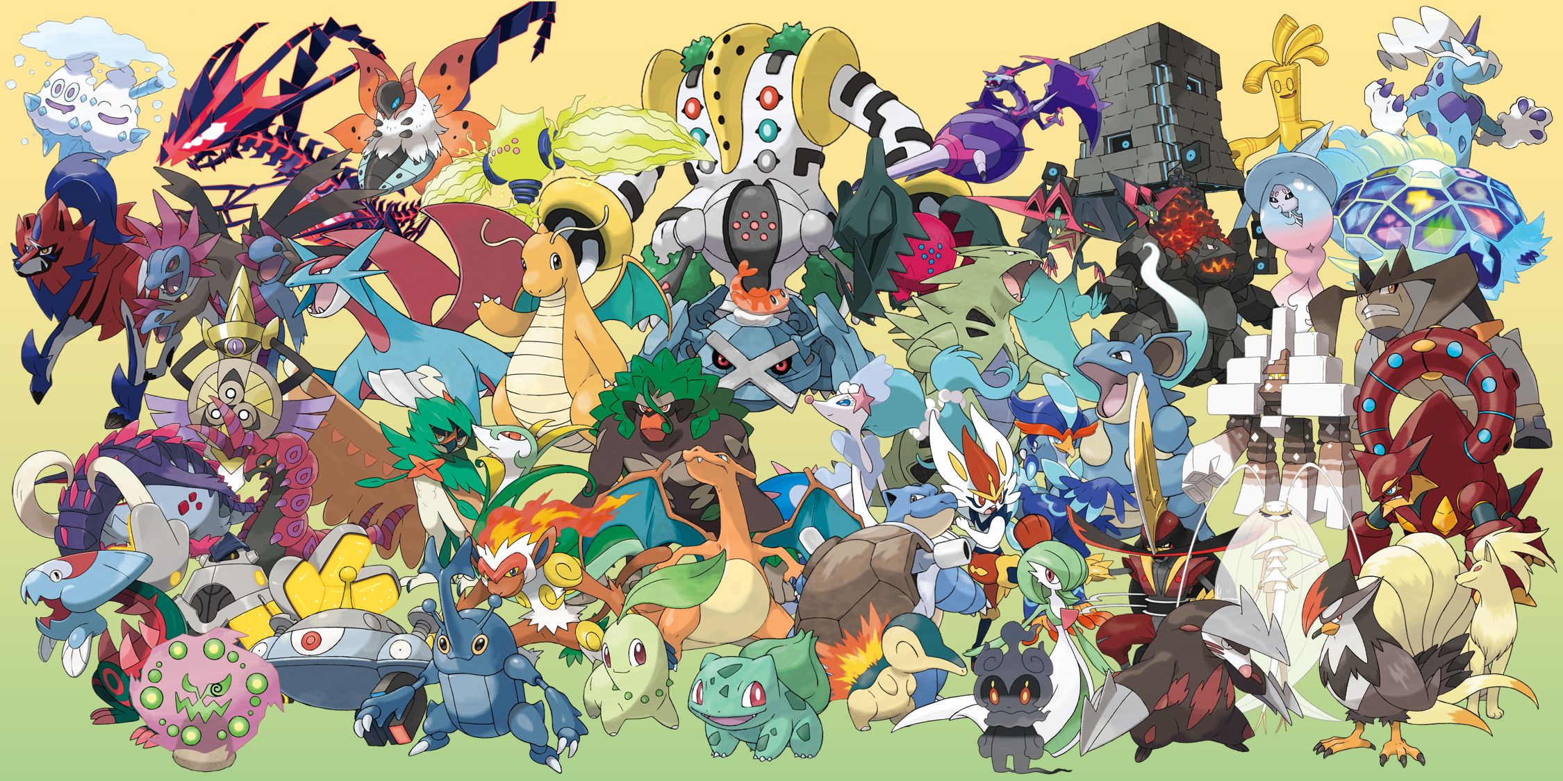9-letter Pokemon names: Bulbasaur, Regigigas, Stataka, Eternatus, Volcarona, Salamanth, Dragonite, and more.