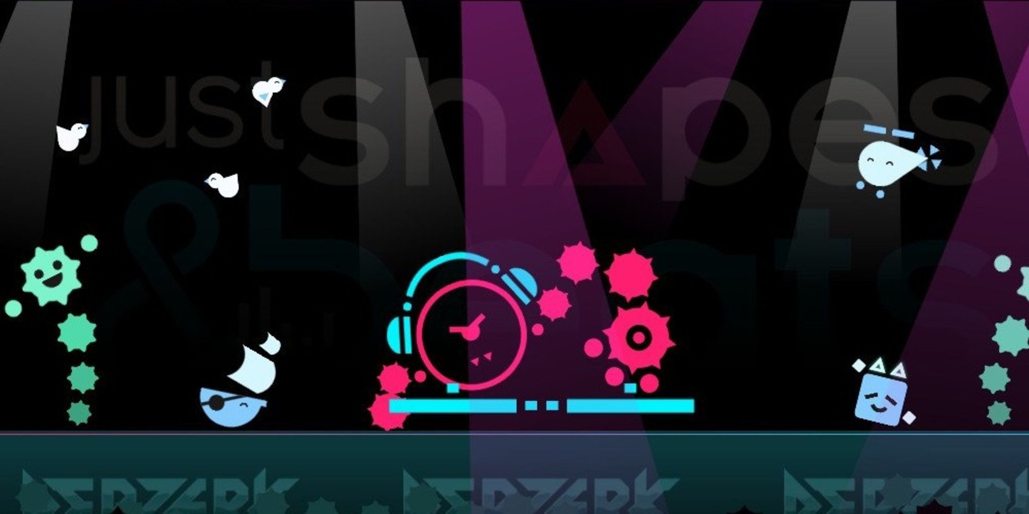 A number of shapes dance on the screen in Just Shapes and Beats 