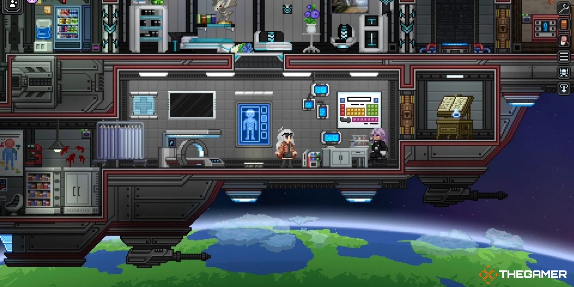 A screencap showing the Starbound colony in space