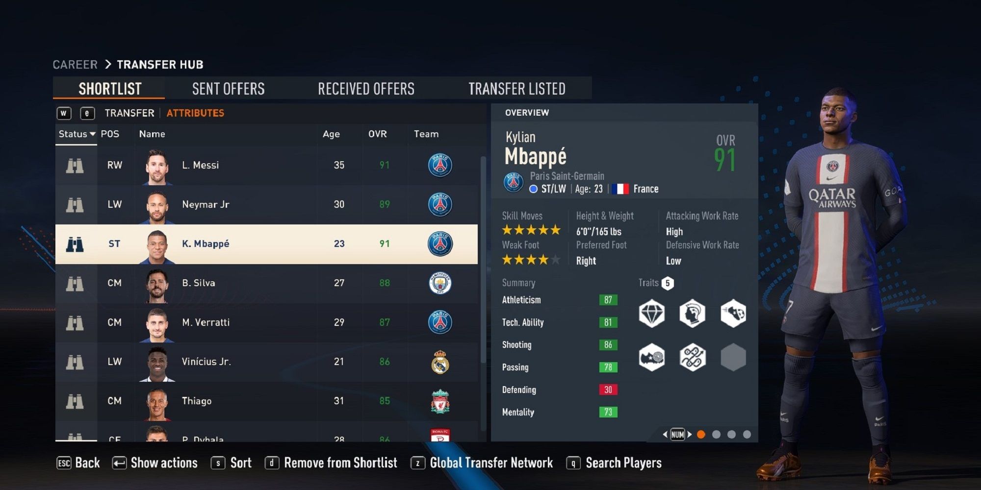 A screenshot of Kylian Mbappé in FIFA 23