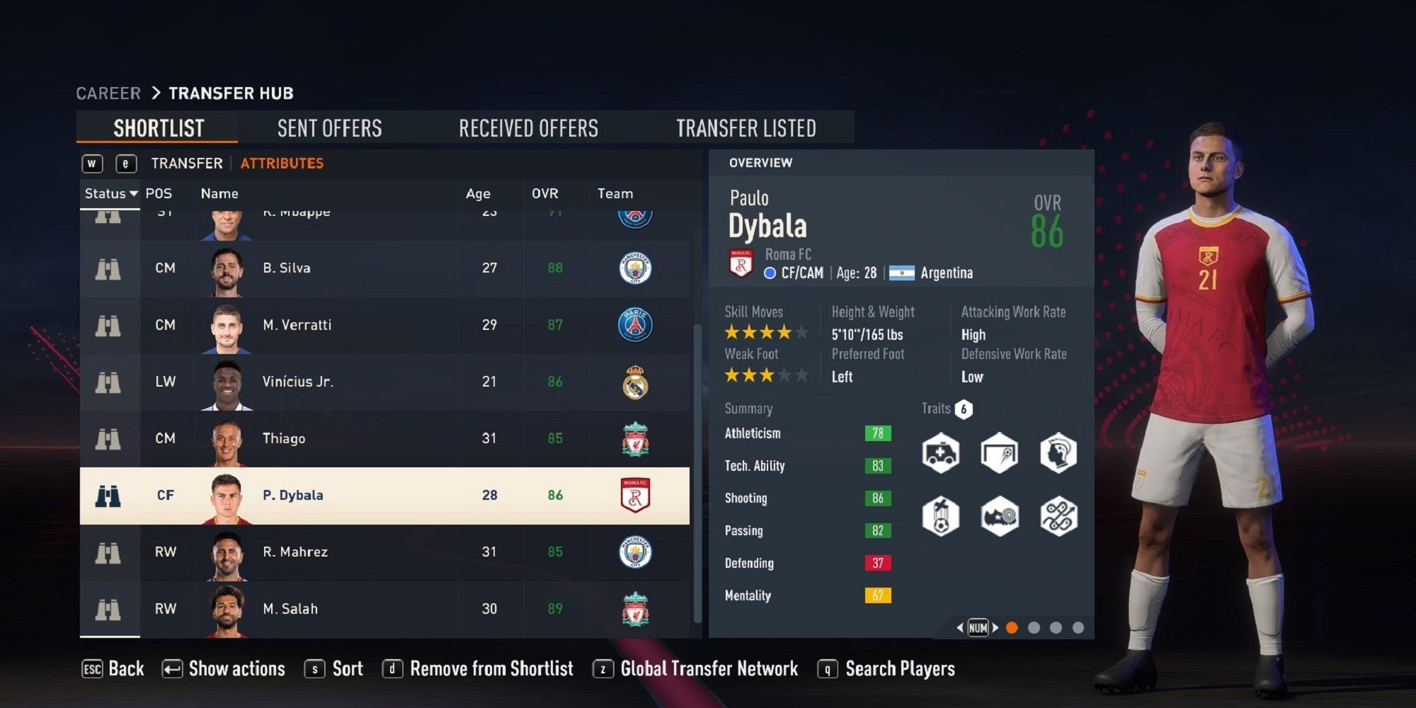 A screenshot of Paulo Dybala in FIFA 23