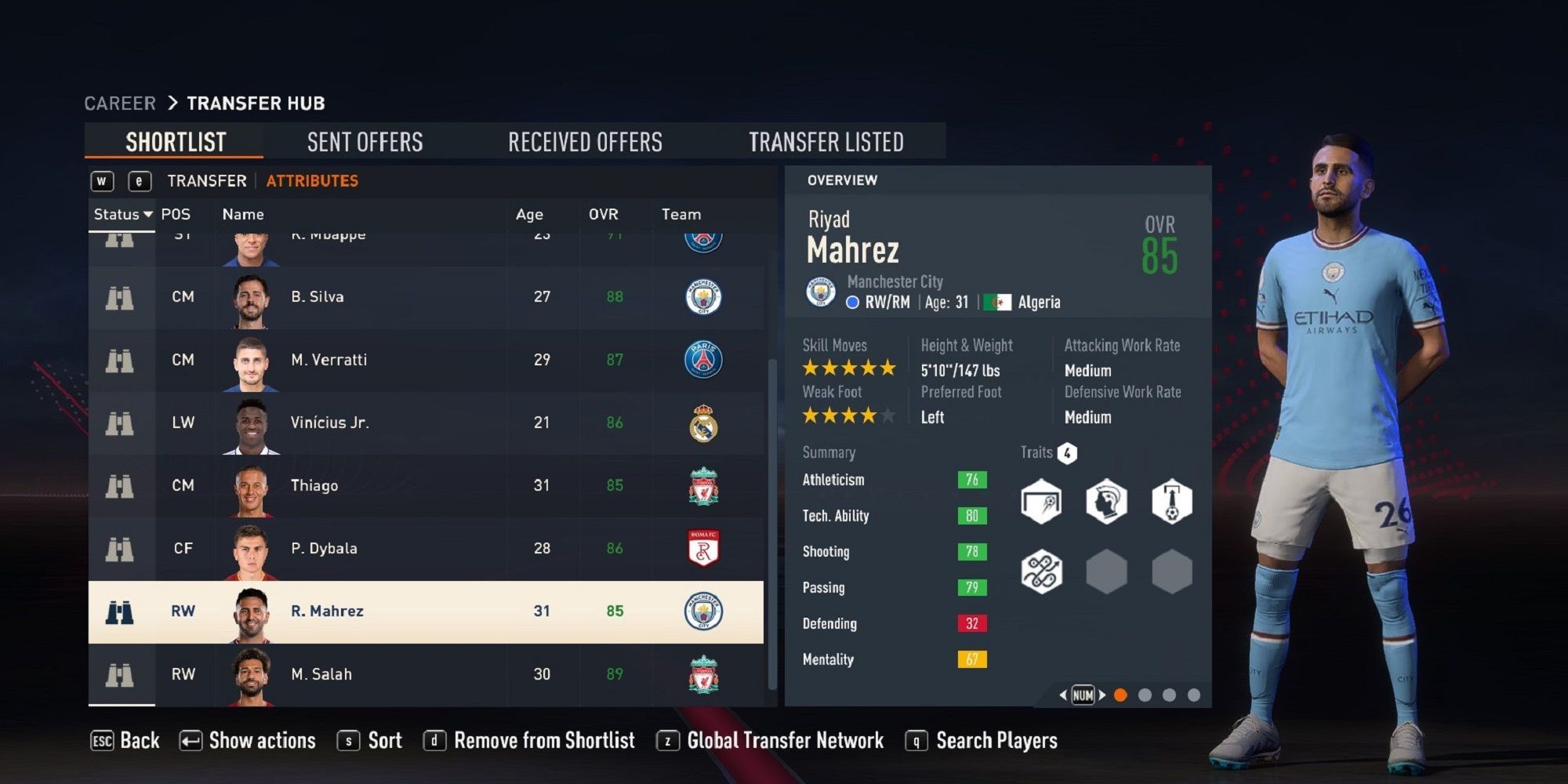 A screenshot of Riyad Mahrez in FIFA 23