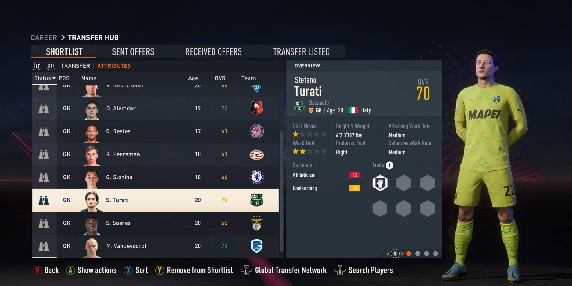 A screenshot of Stefano Turati in FIFA 23