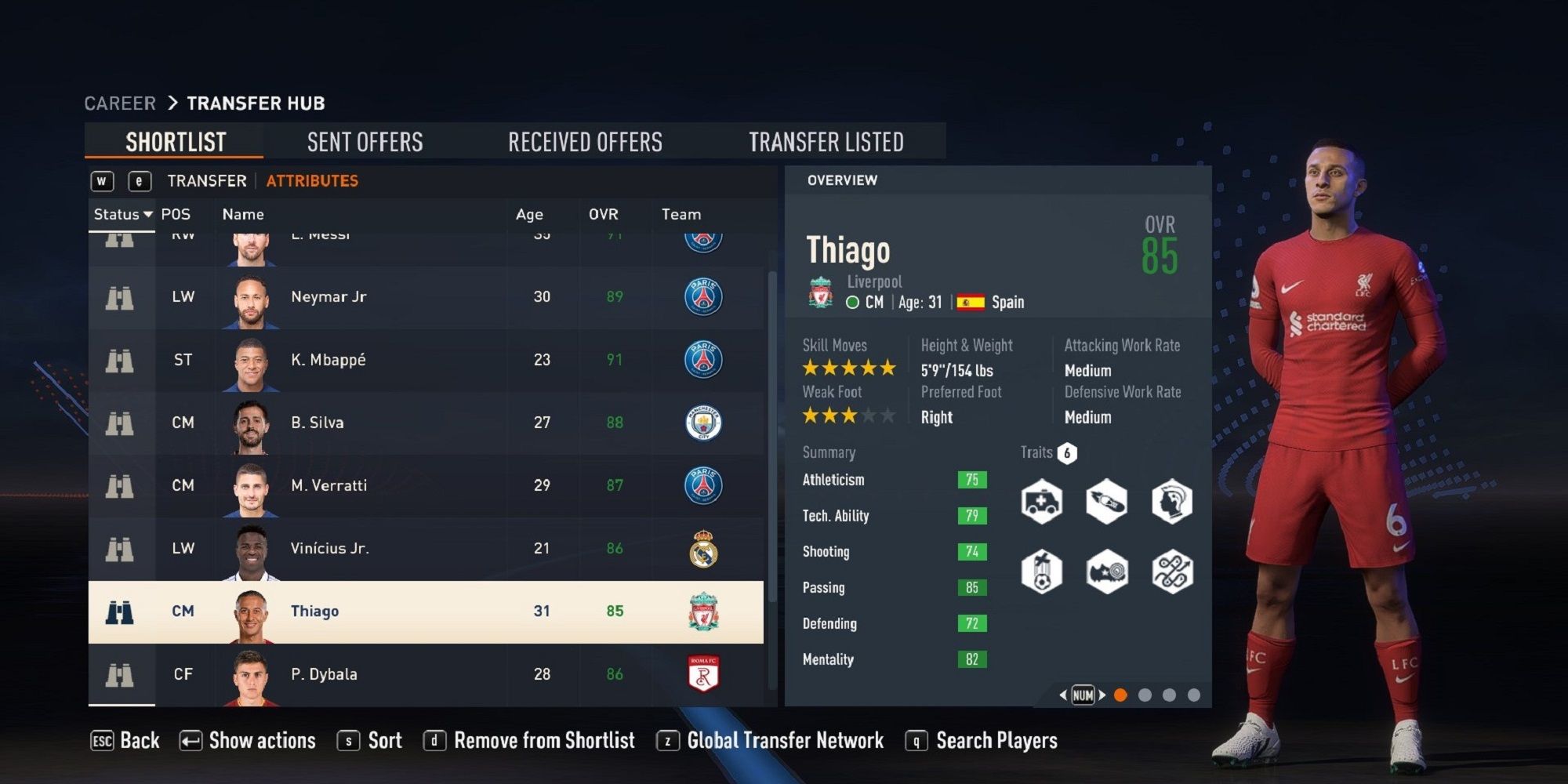 A screenshot of Thiago in FIFA 23