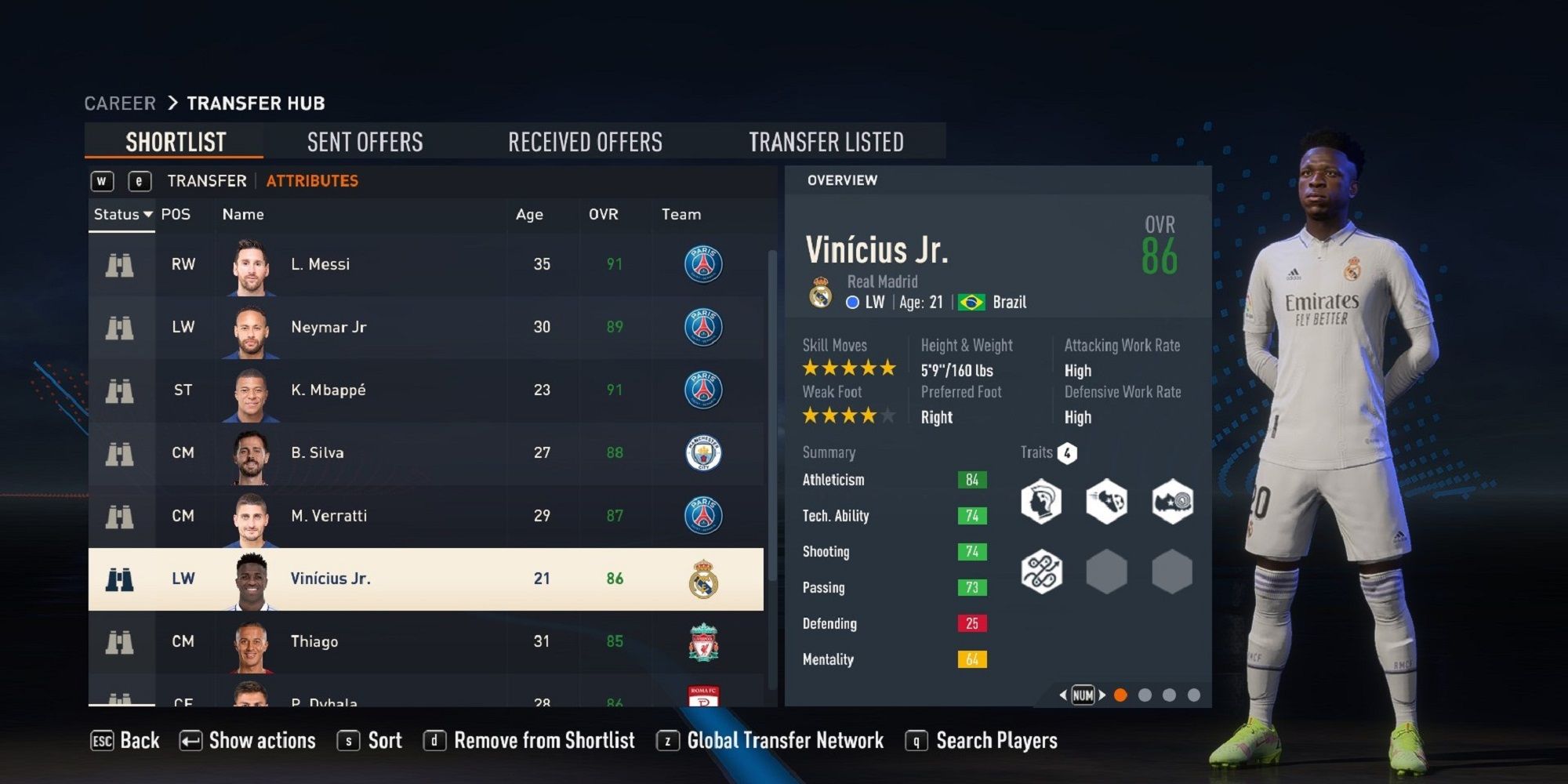 A screenshot of Vinícius Júnior in FIFA 23