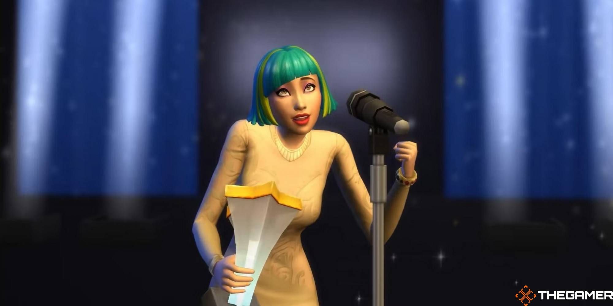 a sim on stage winning a starlight accolade award sims 4