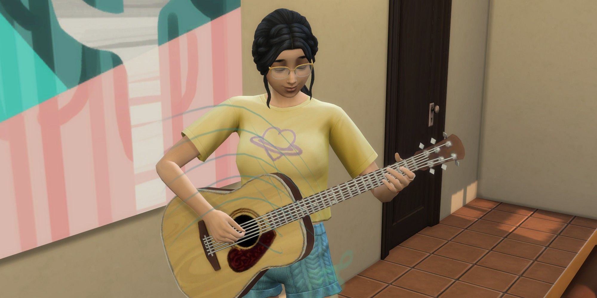 a sim playing an acoustic guitar, writing a song for her sims 4 singing career how to write a song
