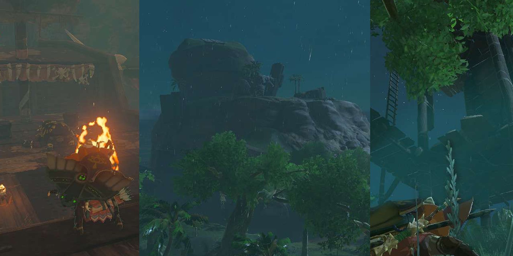 A Split Image Depicting Eventide Locations From Tears Of The Kingdom