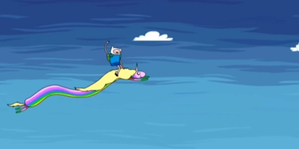Adventure Time Jumping Finn Turbo - Finn Riding Lady Rainicorn Mid-air