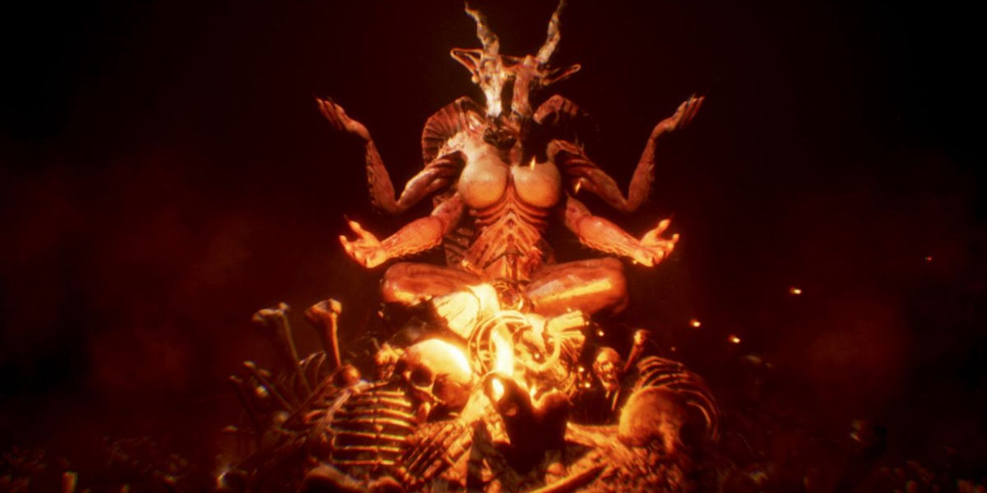 agony baphomet posing on pile of bodies