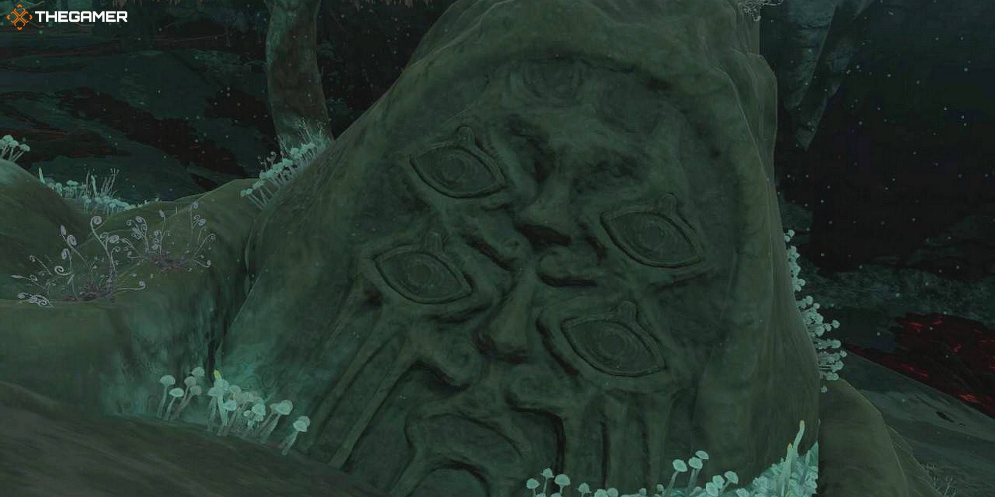 a close-up of a bargainer statue in tears of the kingdom