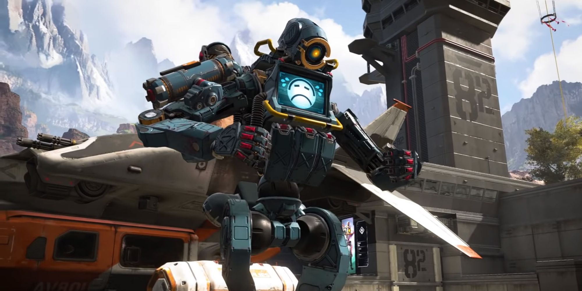 Pathfinder in Apex Legends with a mountainous background