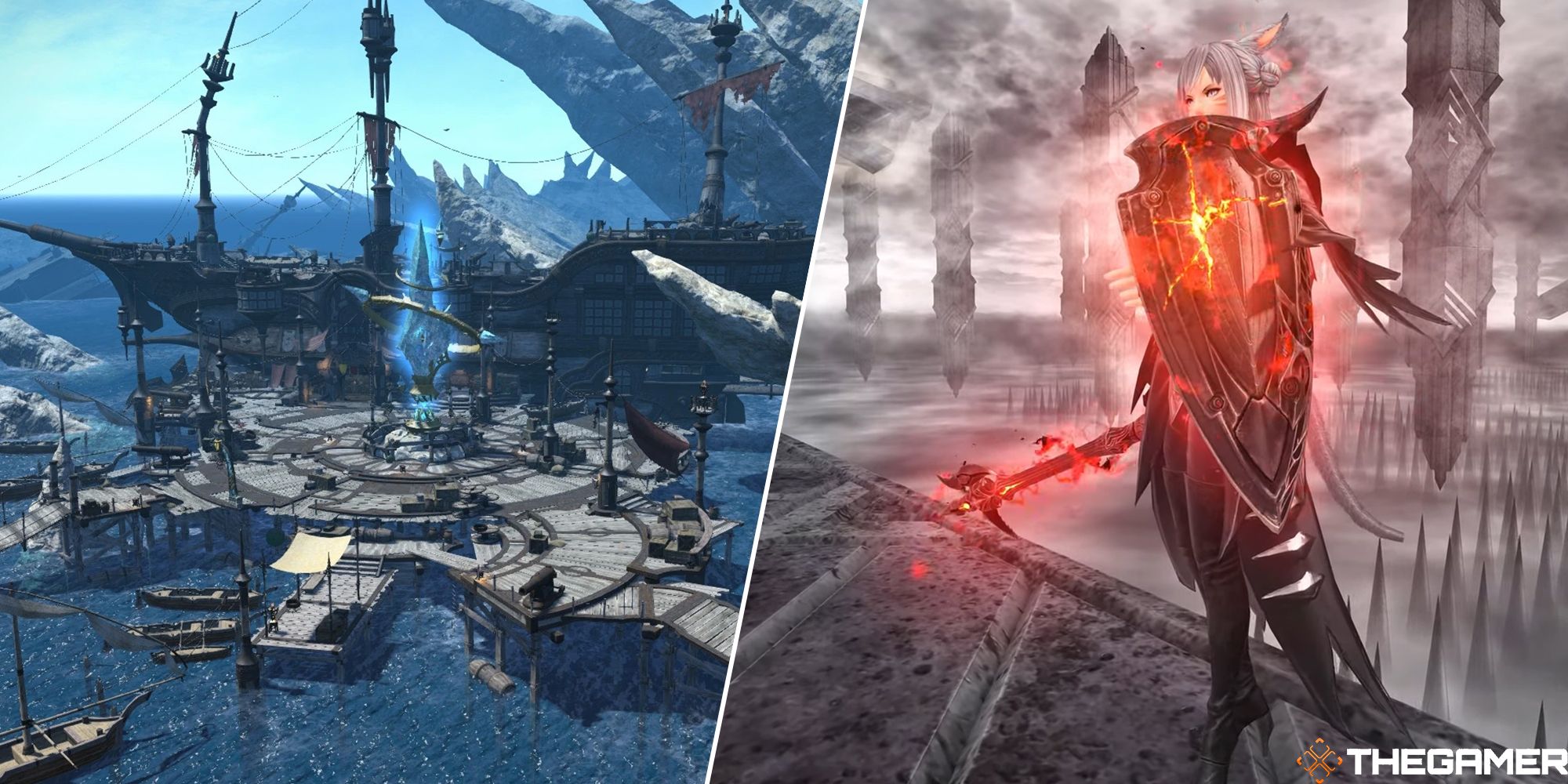 augmented hellhound sword and shield and the wolves' den pier split image