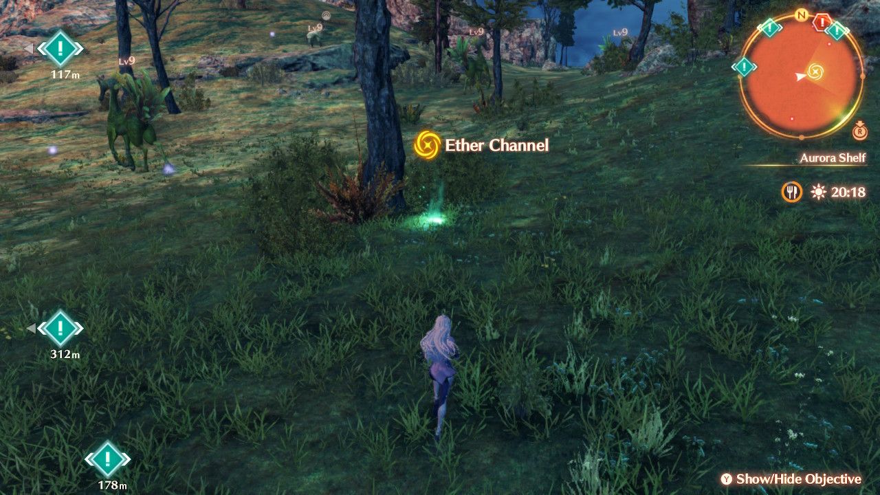 A runs toward an Ether Channel on the Aurora Shelf in Xenoblade Chronicles 3: Future Redeemed.