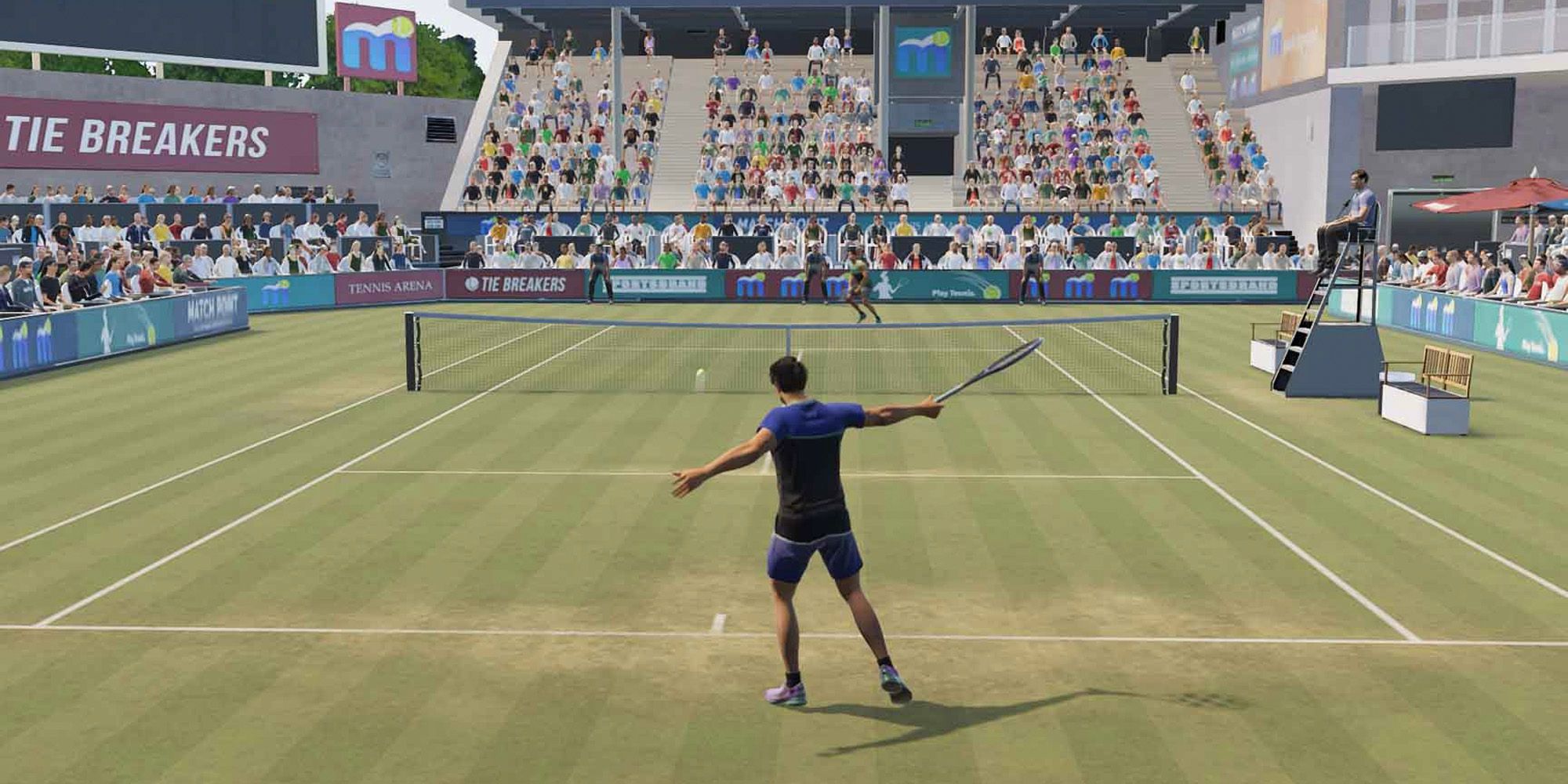 backhand hit during a game of matchpoint tennis championships on the nintendo switch