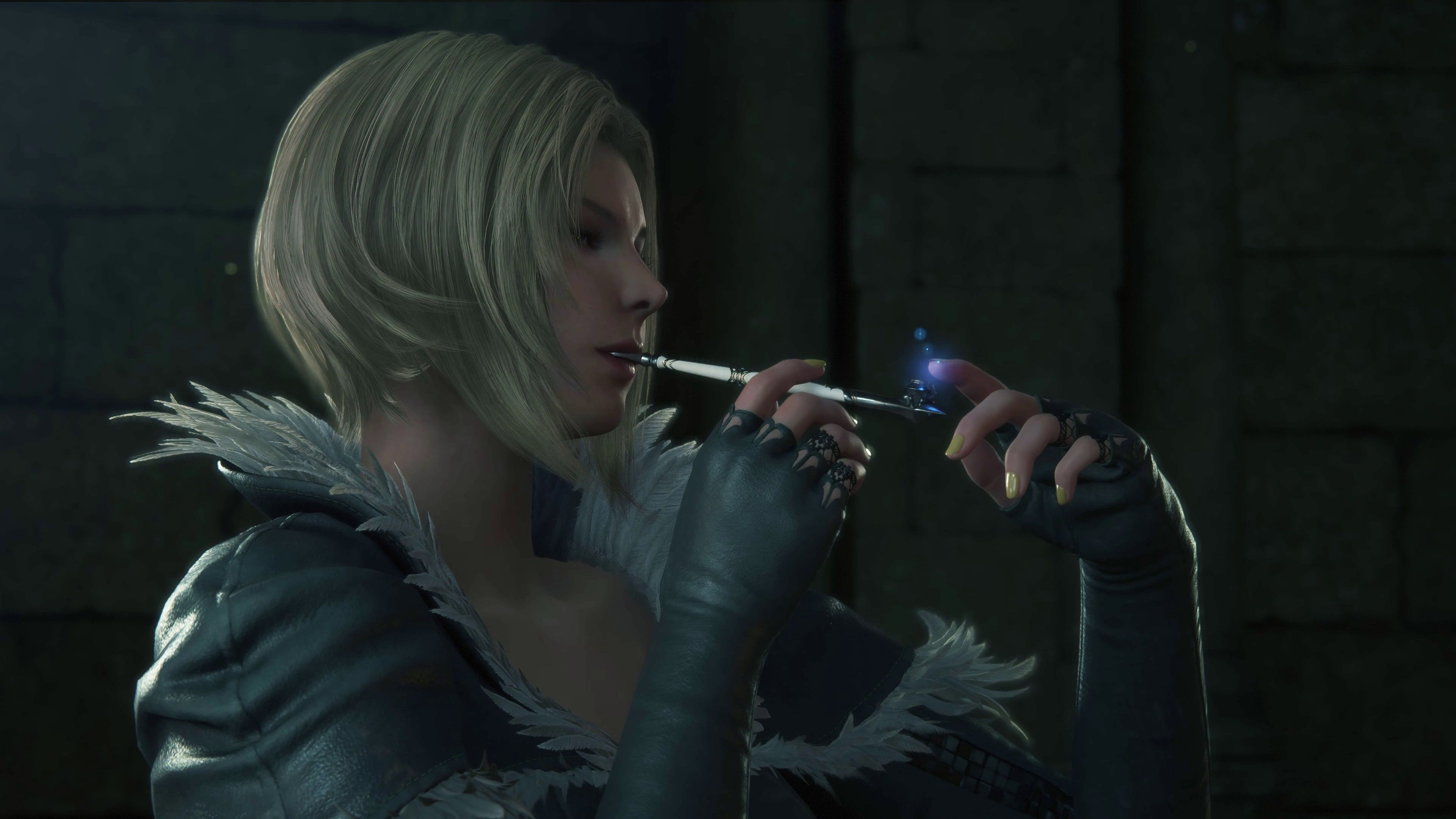 Benedikta lighting a pipe in Final Fantasy 16.-1