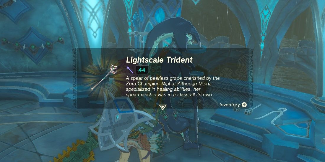Link receives the Lightscale Trident in The Legend of Zelda: Tears of the Kingdom.