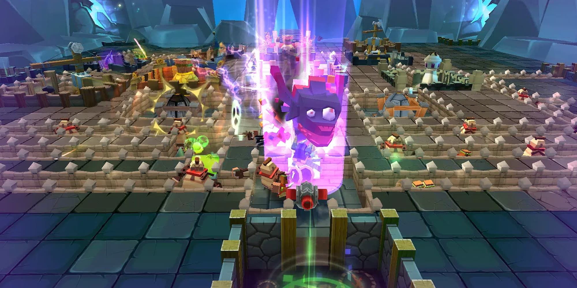 A creature gets blasted with a beam in a dungeon filled with traps in Billion Lords.