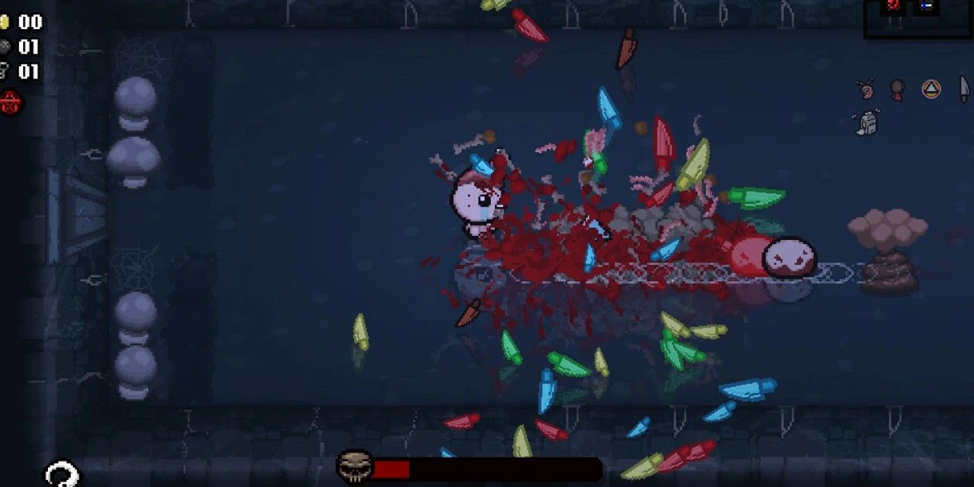 Binding of Isaac Tainted Isaac firing knifes in dungeon
