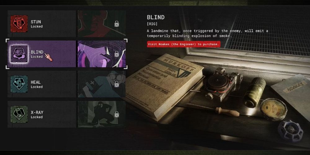 blind rig equipment menu in the outlast trials
