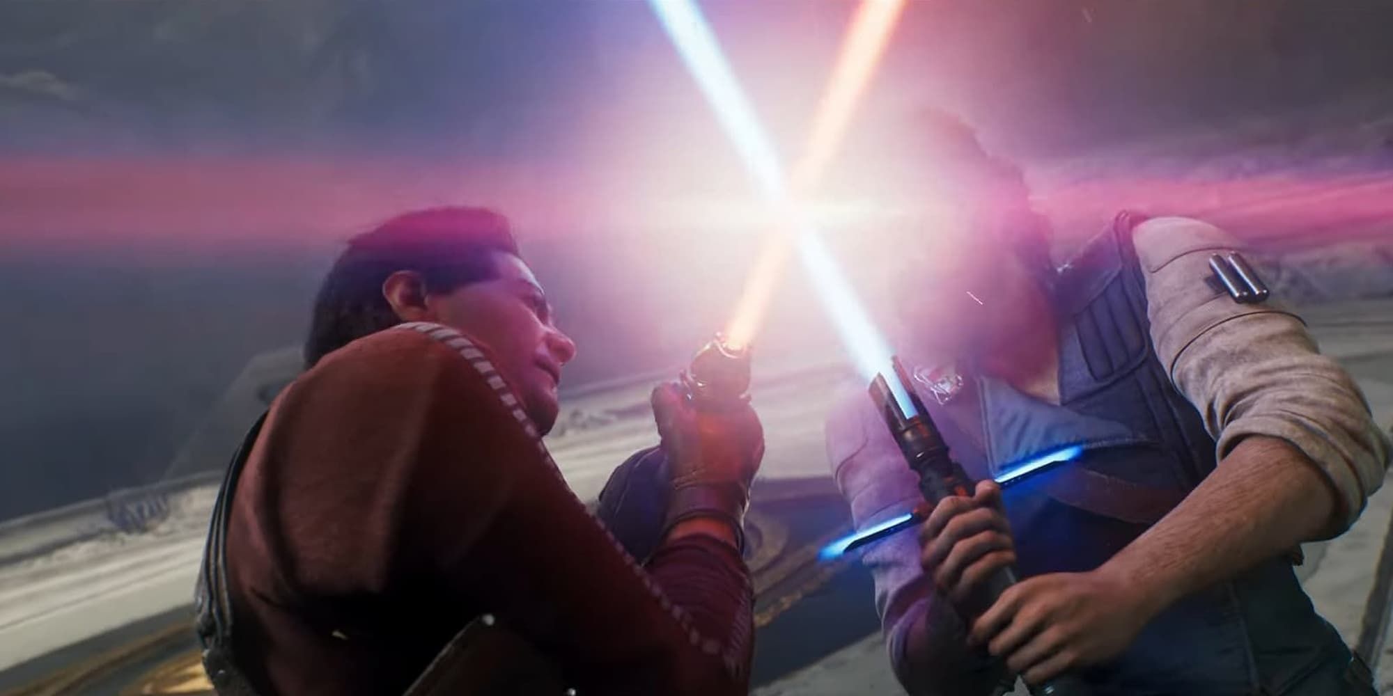 Bode clashes his lightsaber with Cal's on Tanalorr in Star Wars Jedi: Survivor.