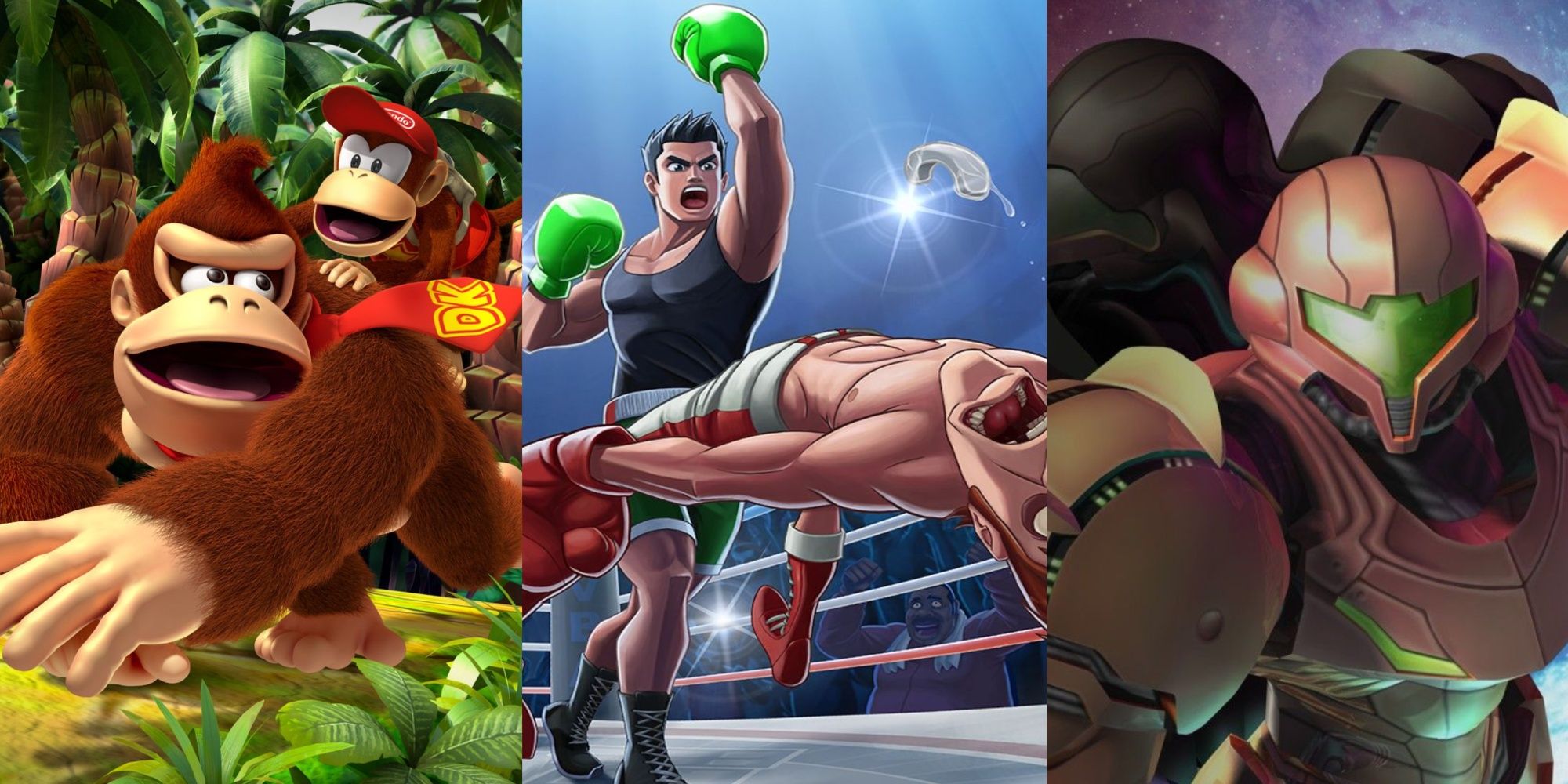 Box art to Donkey Kong Country Returns and Metroid Prime 3, plus key art for Punch Out Wii.