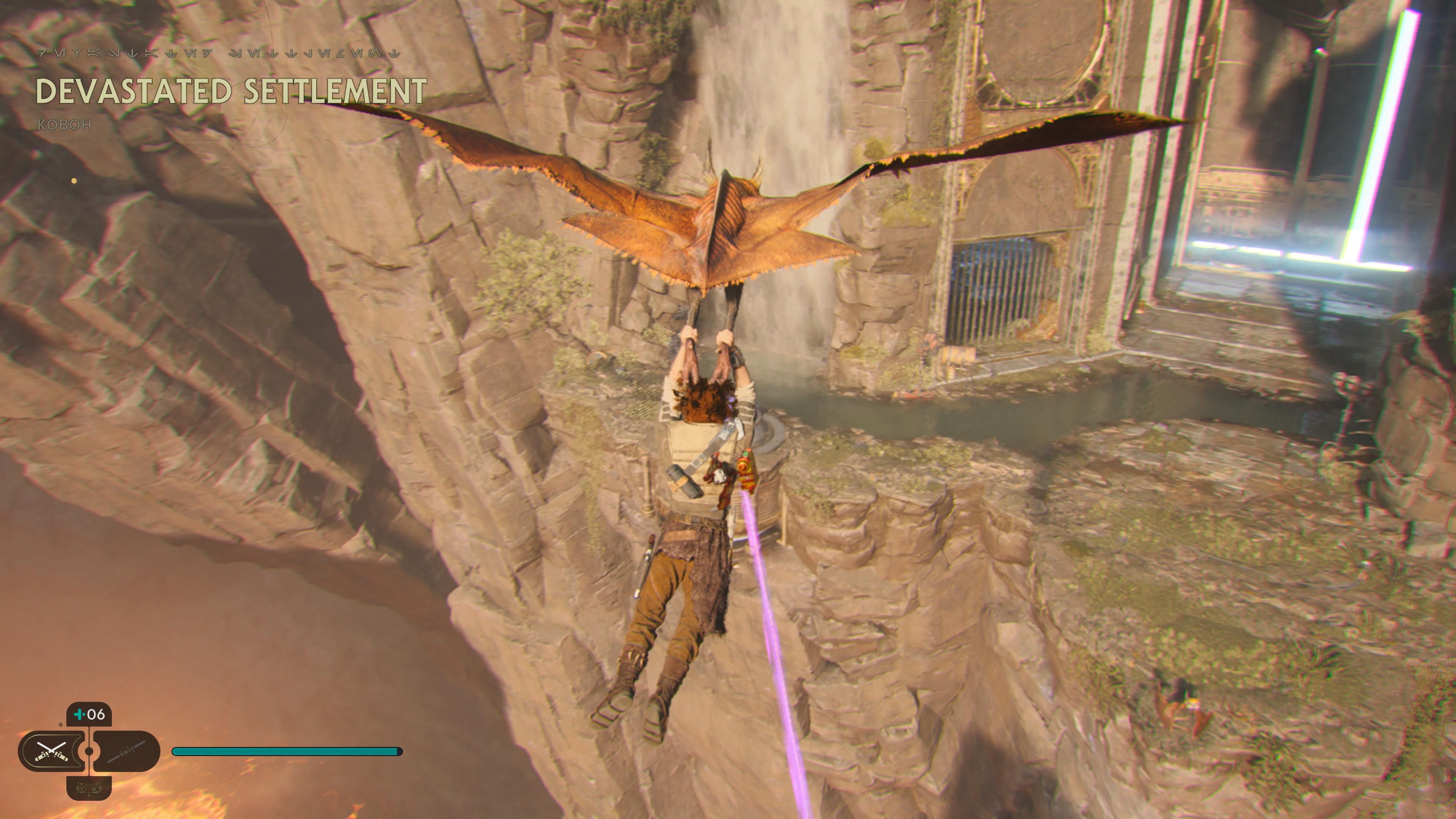 Cal gliding on a Relter to a ledge in Jedi Survivor