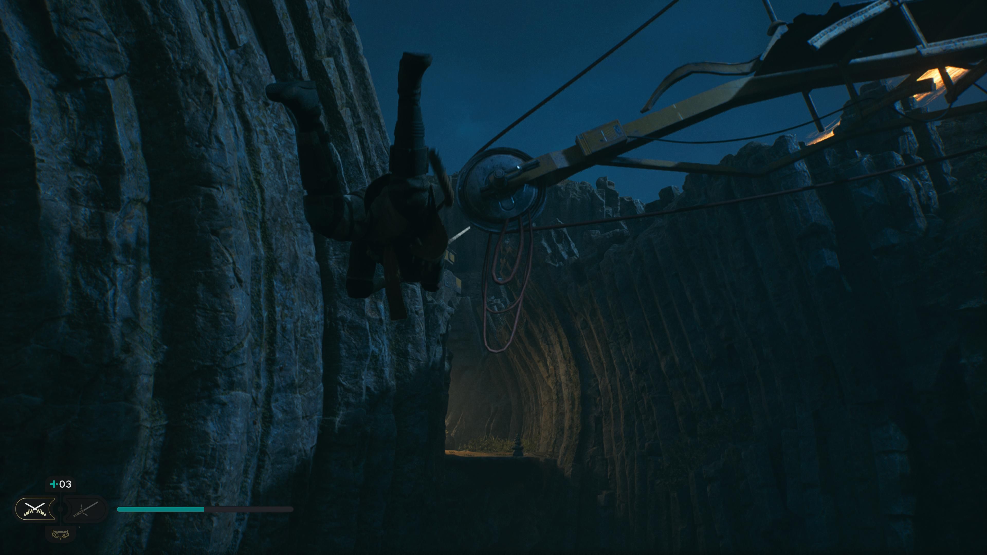 Cal swinging to a ledge in Jedi Survivor