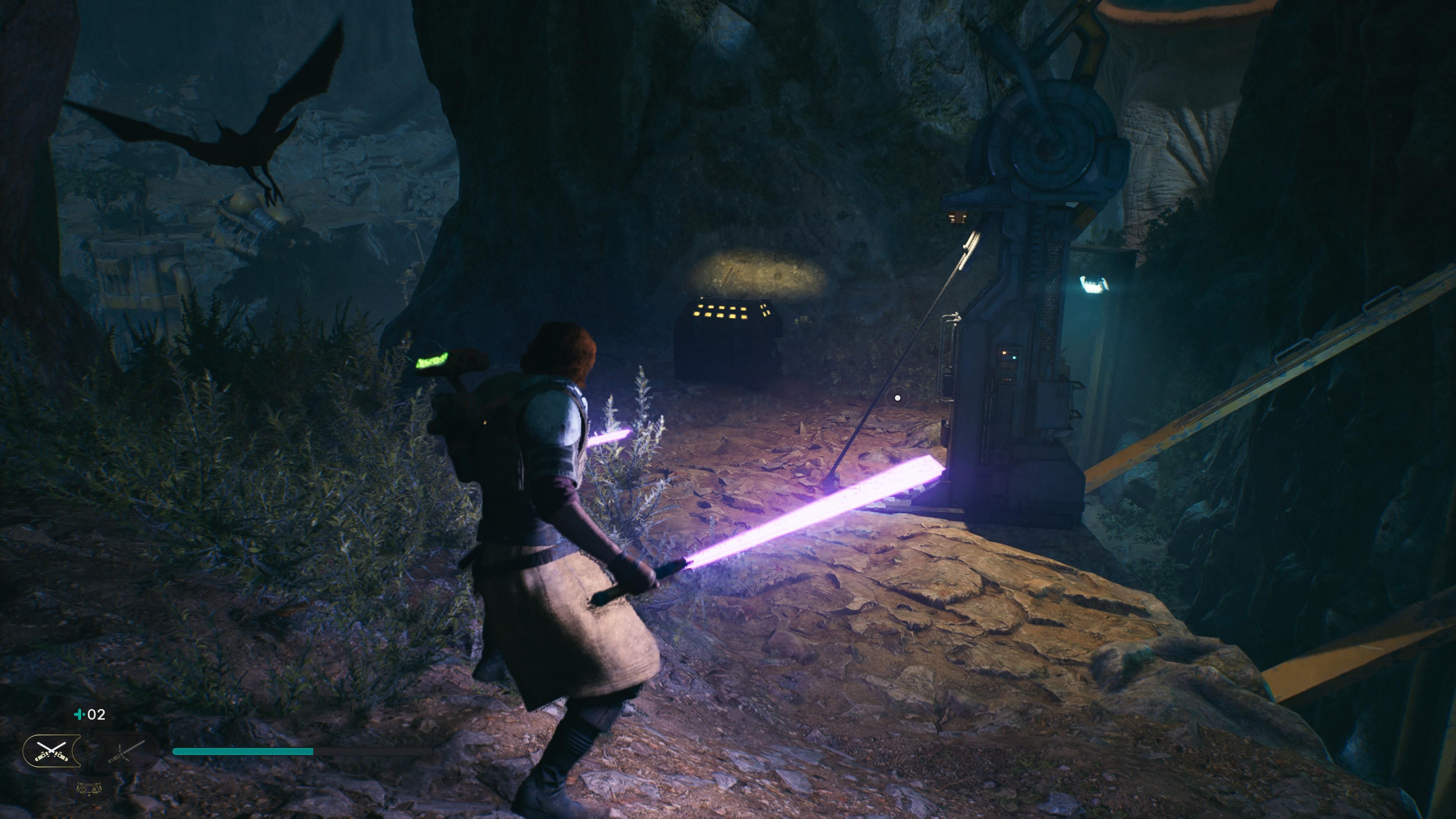 Cal with lightsabers in front of chest in Jedi Survivor