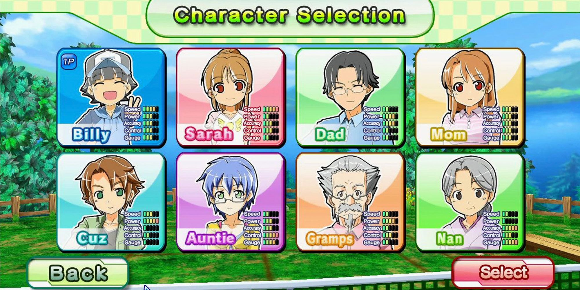 character selection for family tennins sp on the nintendo switch