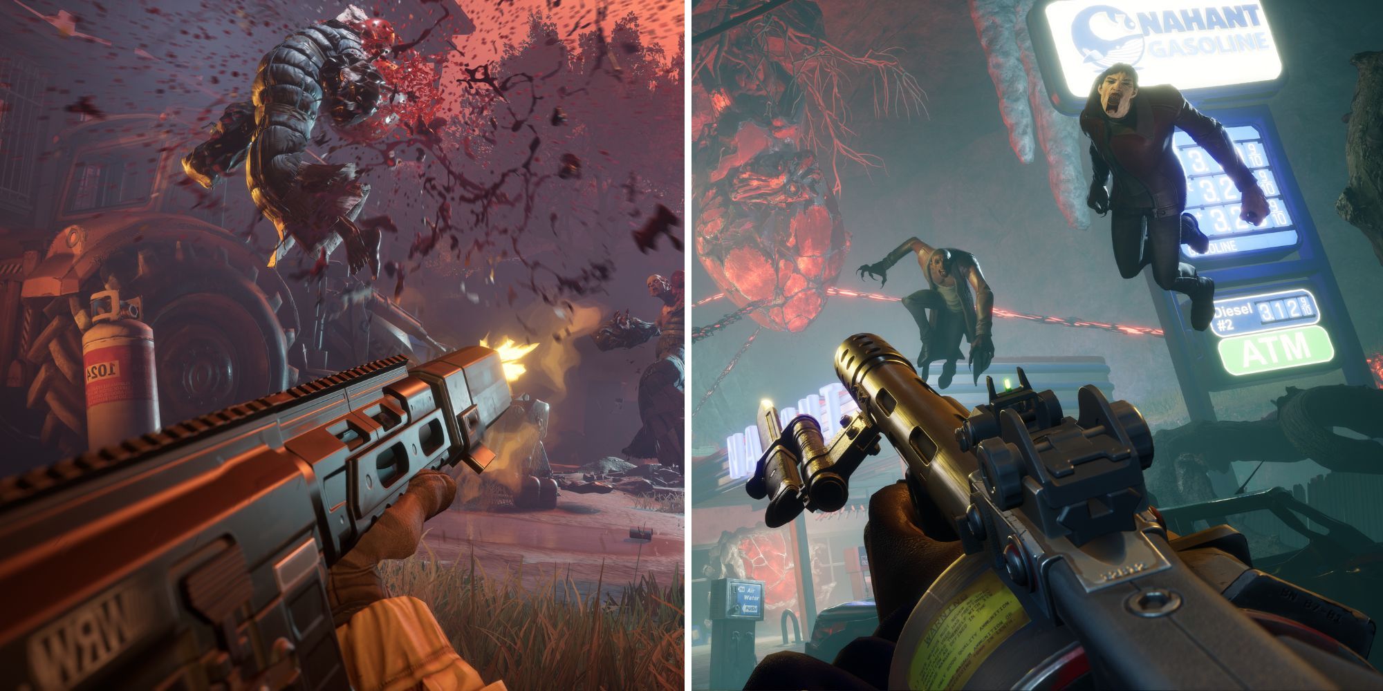characters shooting vampires with weapons in redfall