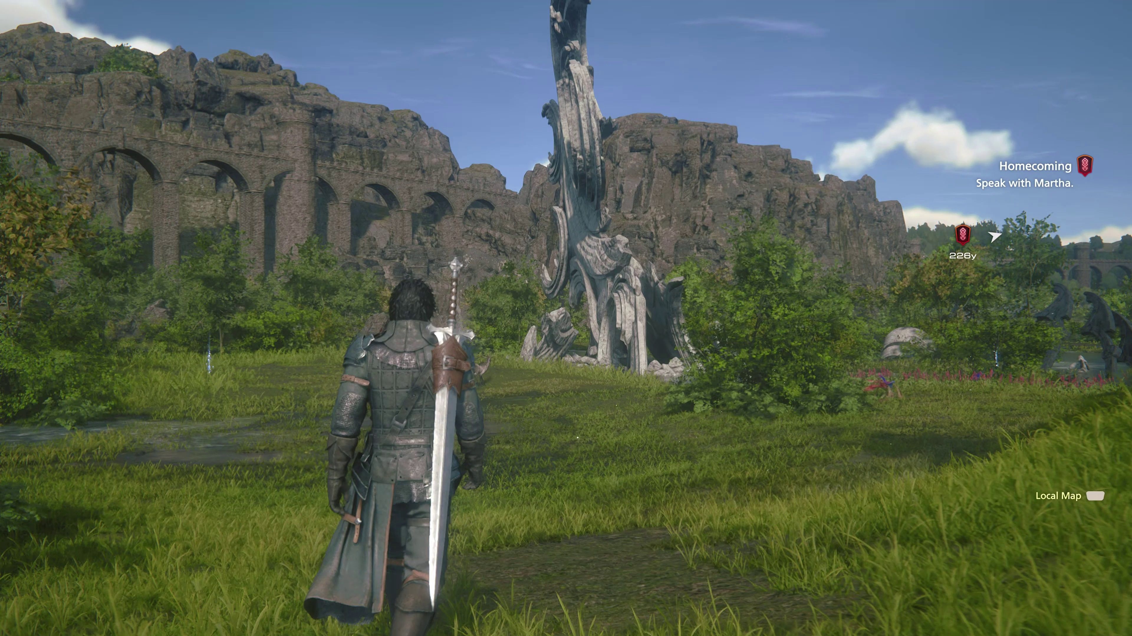 Clive near a Fallen ruin in the Three Reeds area of Final Fantasy 16.