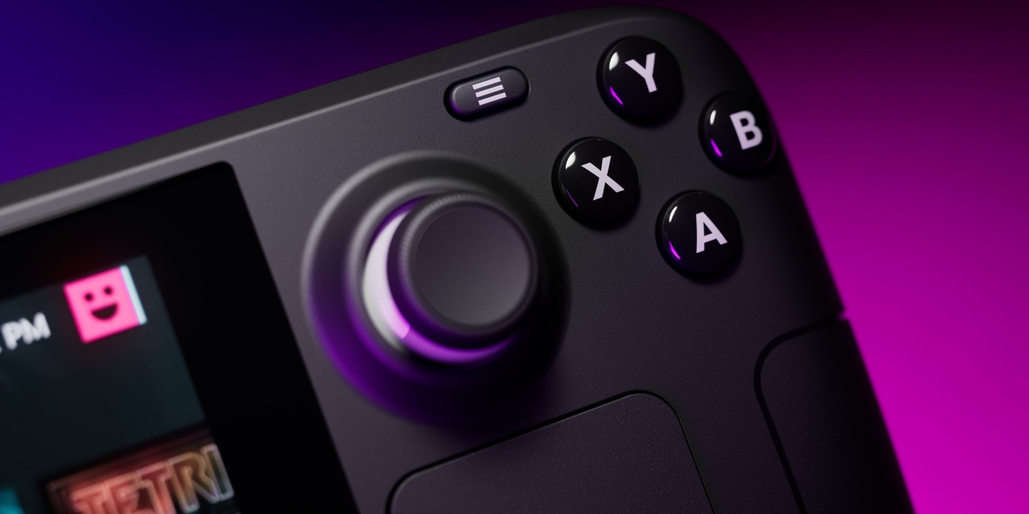 Close-up of the Steam Deck's right joystick and face buttons