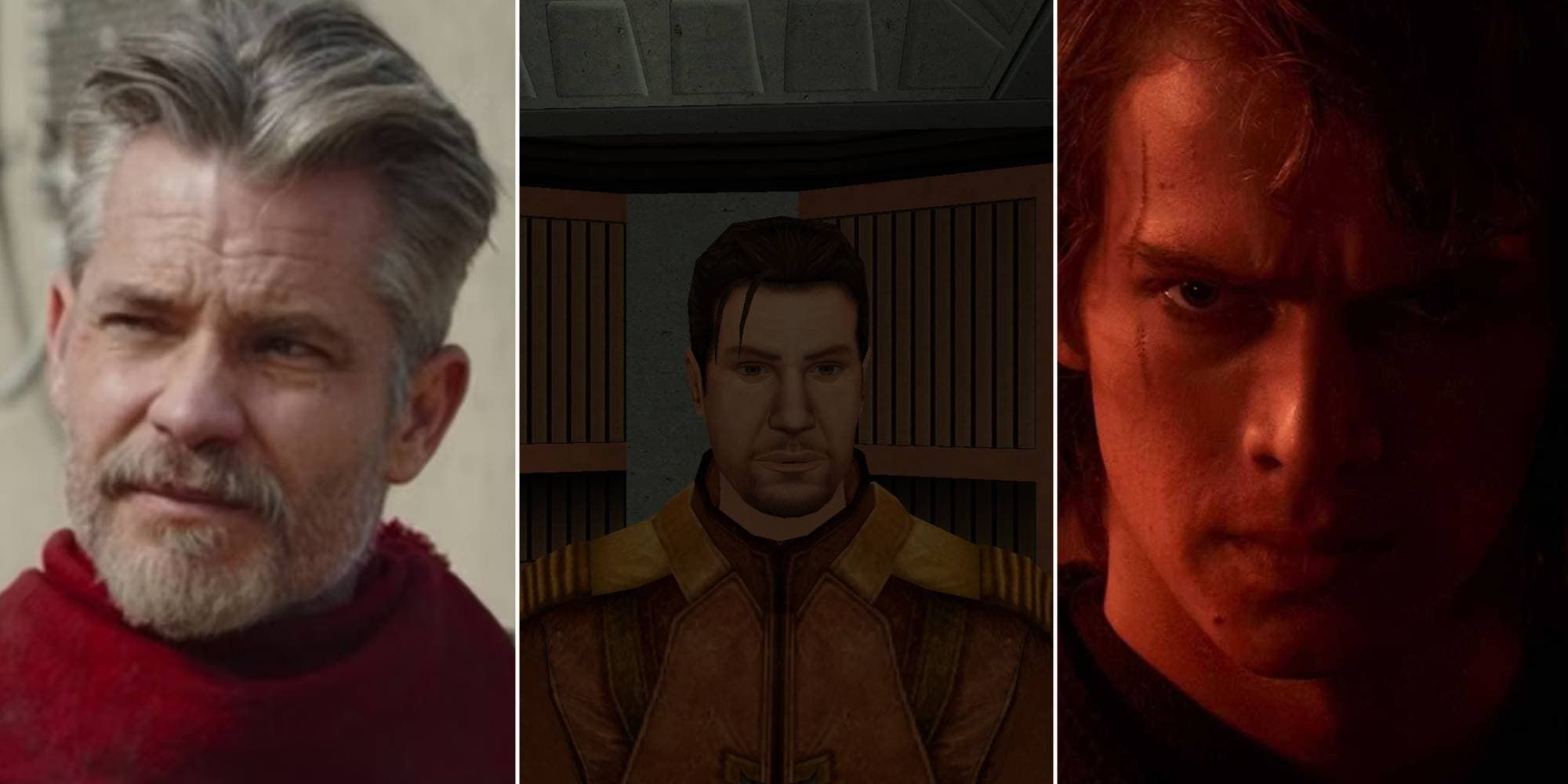Cobb Vanth, Carth Onasi, and Anakin Skywalker from the Star Wars franchise.