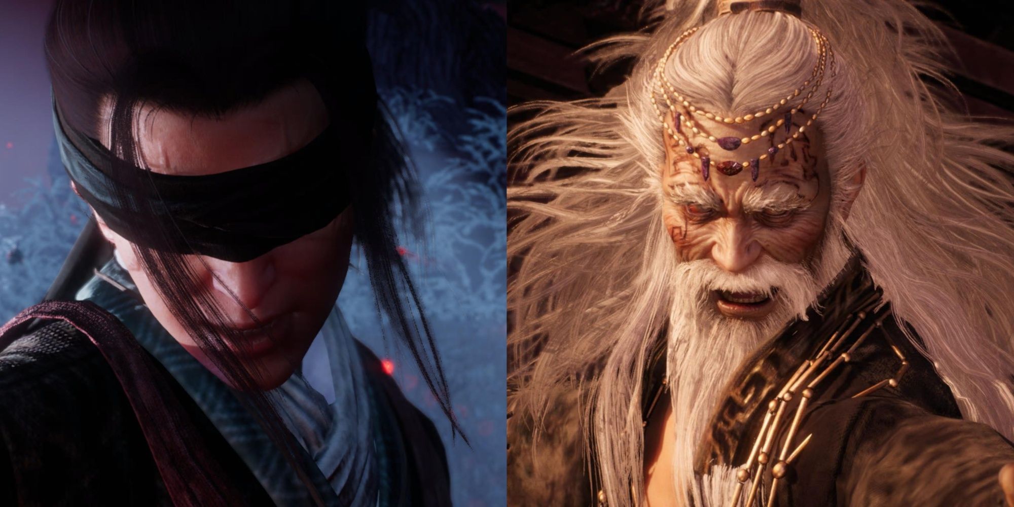 Wo Long: Fallen Dynasty - Yu Ji (right) and the Blindfolded Boy (left) during cutscenes