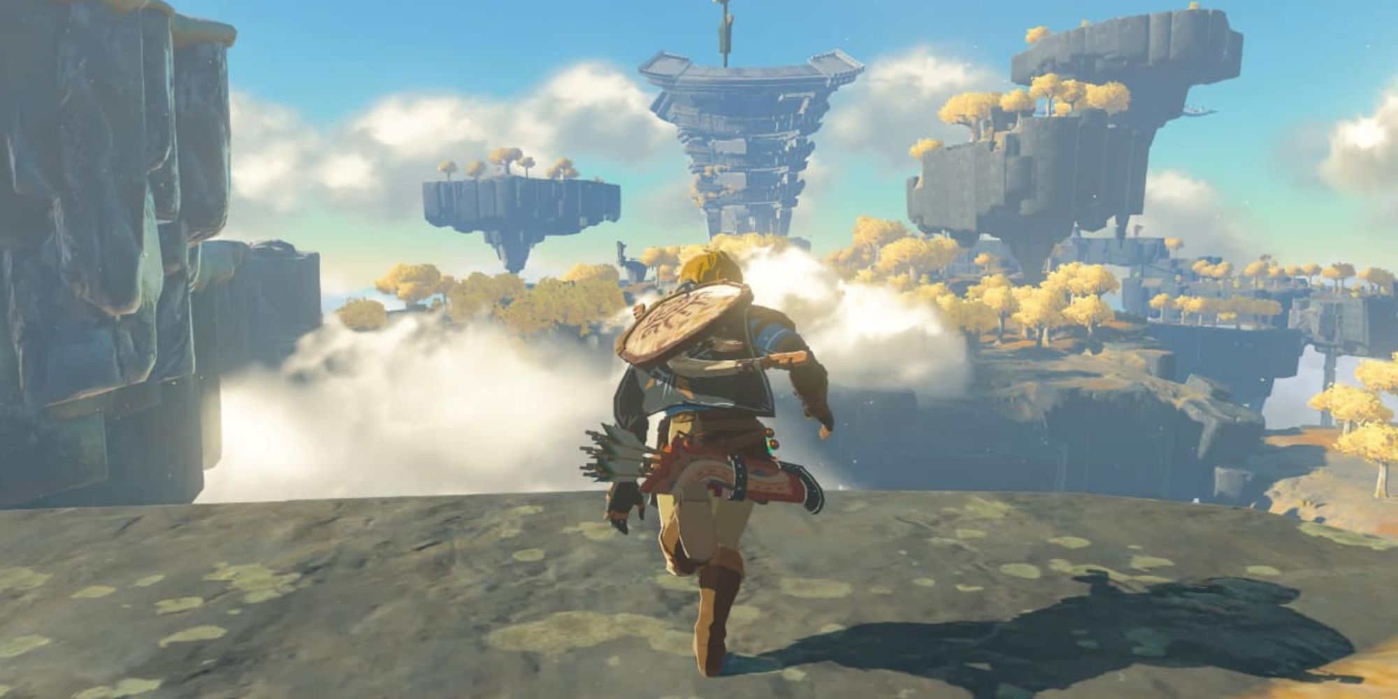 link running towards the edge of a sky island in tears of the kingdom