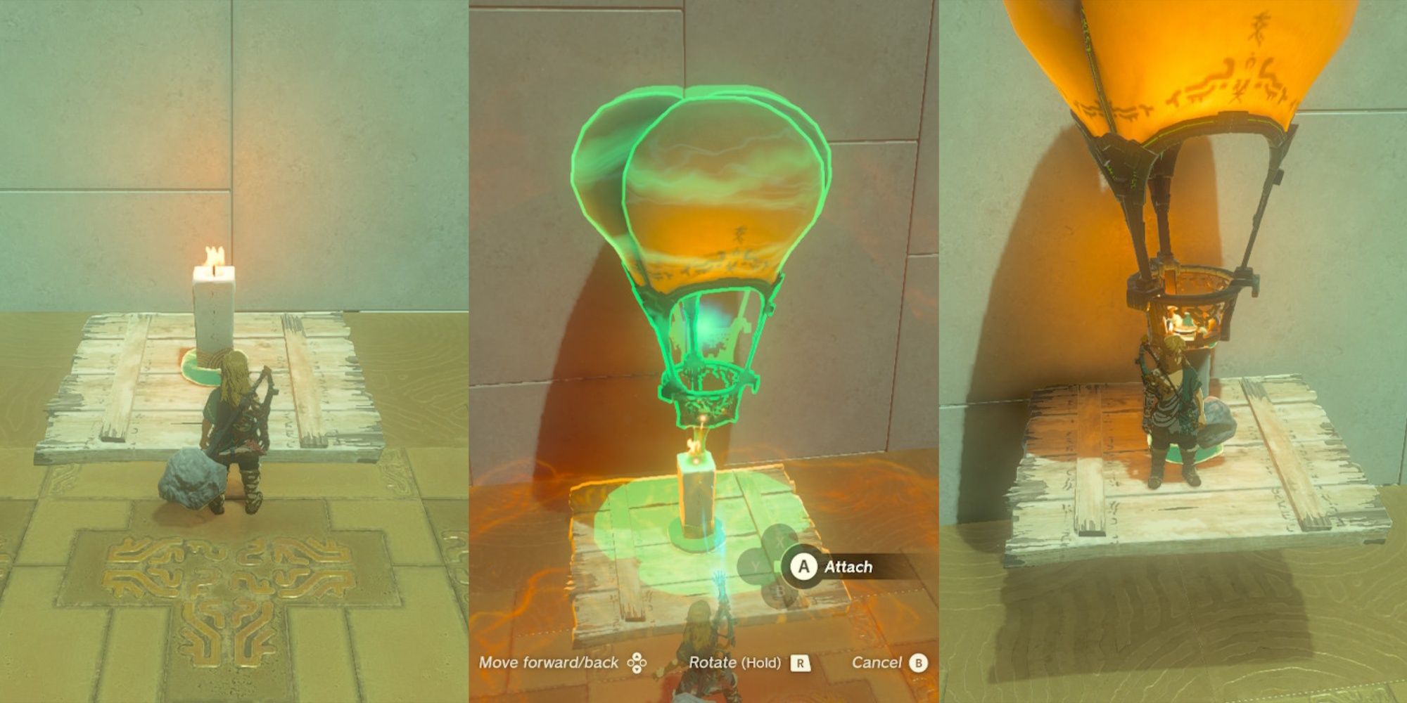 Link creates a balloon platform in three steps