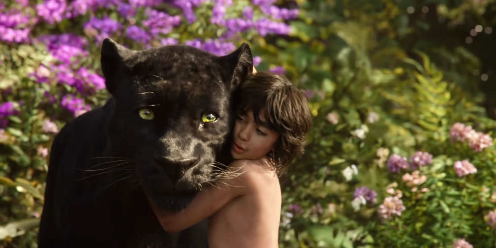 Mowgli holding Bagheera during 'The Bare Necessities' musical number from The Jungle Book in 2016. 