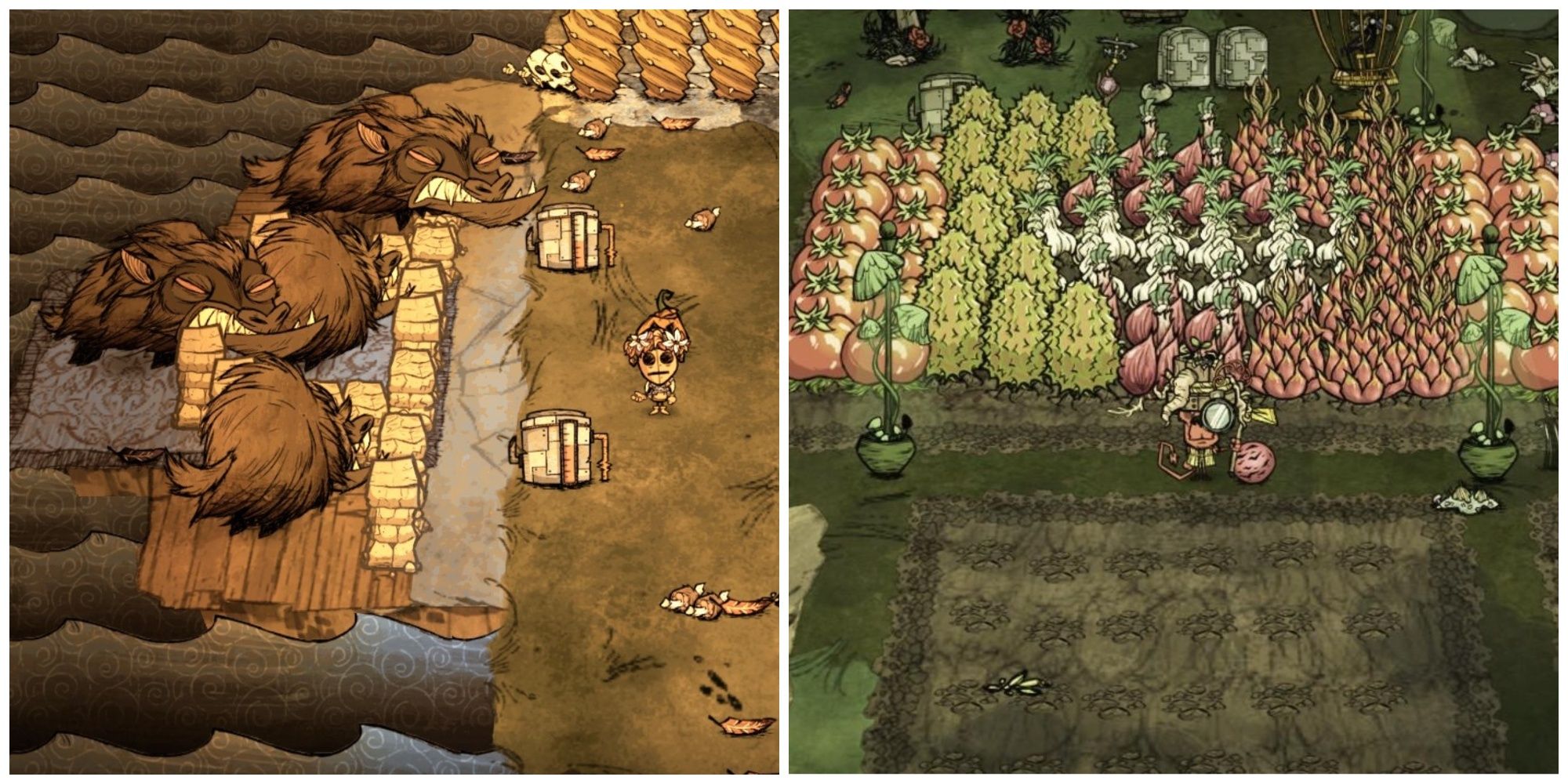 Don't Starve Together WX 78 In A Varg Farm And Wortox Beside Farm Plots Of Giant Crops