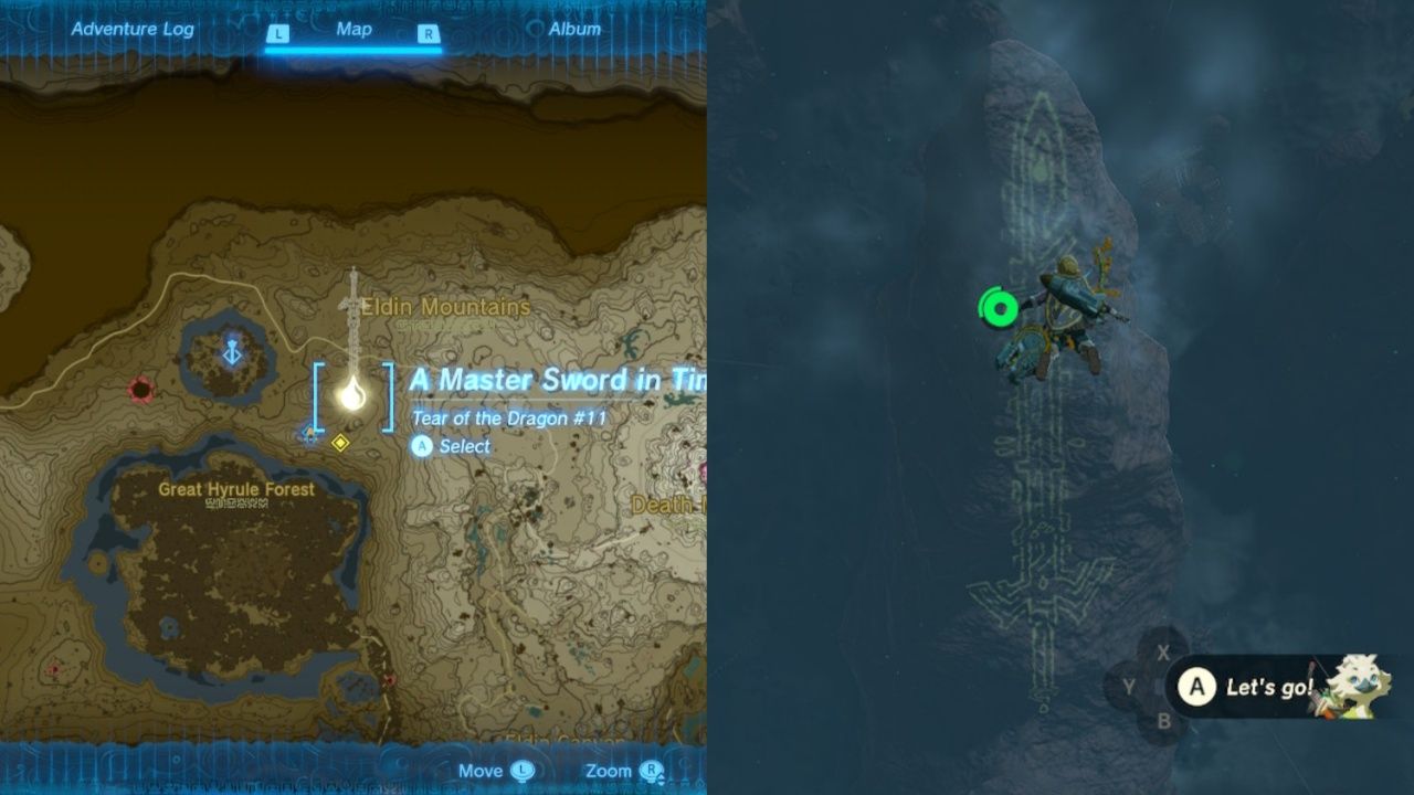 Link Glides To Master Sword Geoglyph Great Hyrule Forest Map Location