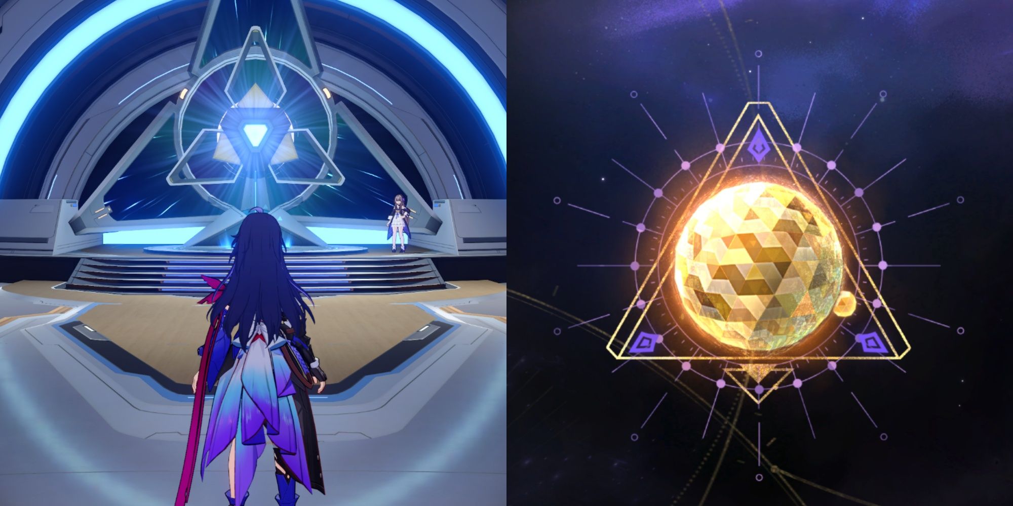 Collage image of Seele in front of the Simulated Universe and the icon of World 4 in Honkai: Star Rail.