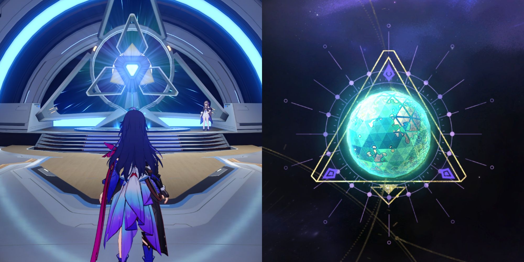 Collage image of Seele in front of the Simulated Universe and the World 5 icon in Honkai: Star Rail.