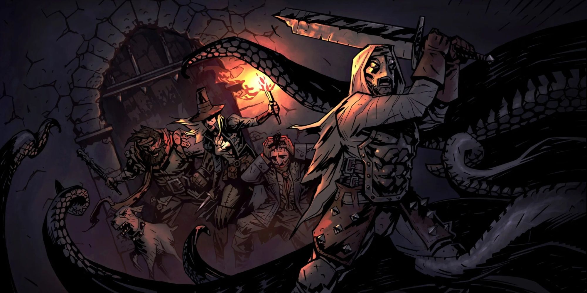 Darkest Dungeon Wallpaper with Houndmaster, Grave Robber, Highwayman, and Leper