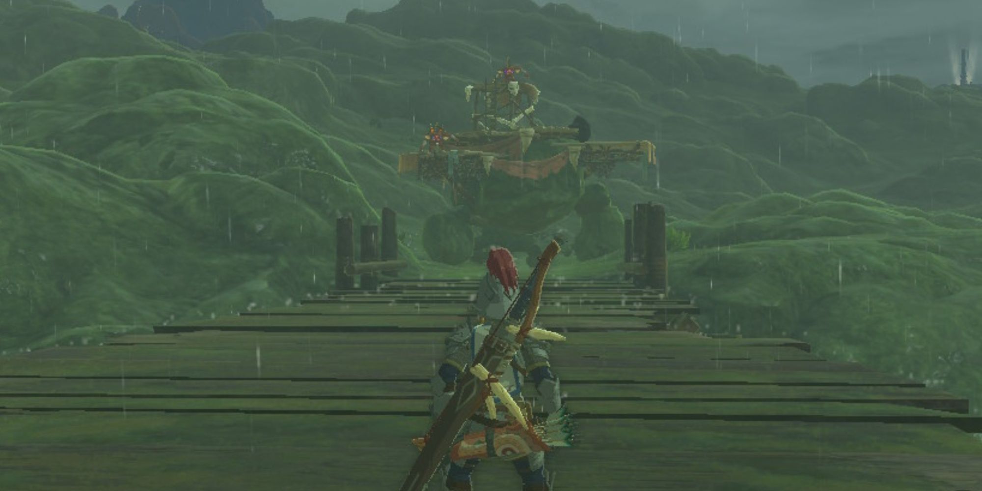 The Legend of Zelda: Tears of the Kingdom - a Stone Battle Talus walks towards Link
