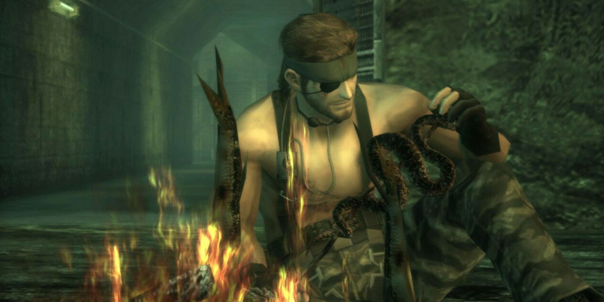 snake looking at a snake in metal gear solid snake eater