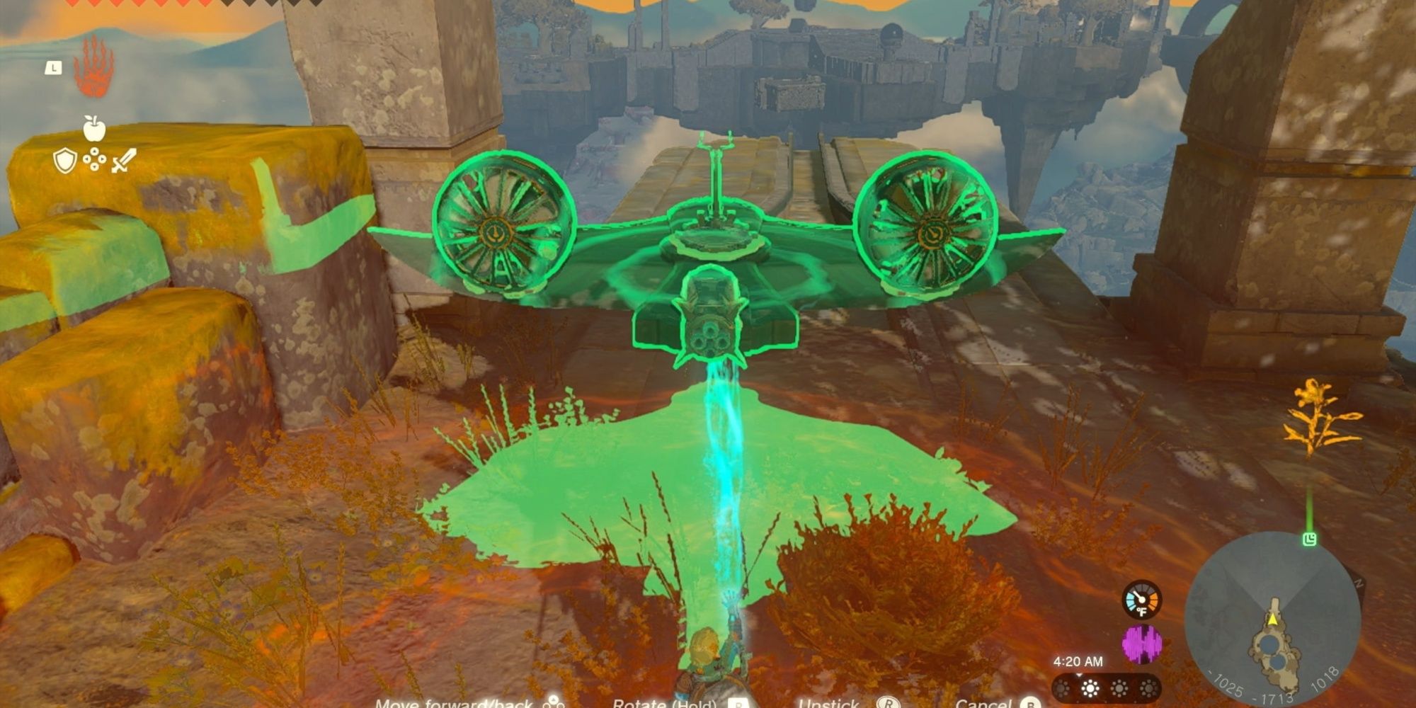 The Legend Of Zelda: Tears Of The Kingdom Link Soulevant Un Avion Qu'Il A Construit Du Sol